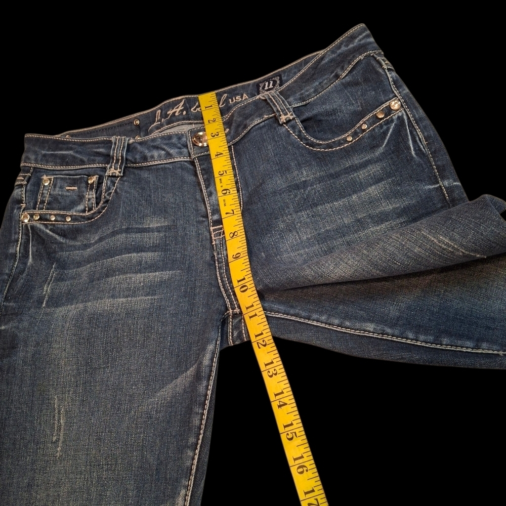 LA Idol USA Embellished Denim Stretch Blue Bootleg Jeans    Size 11 (W33 L34) - Picture 12 of 16